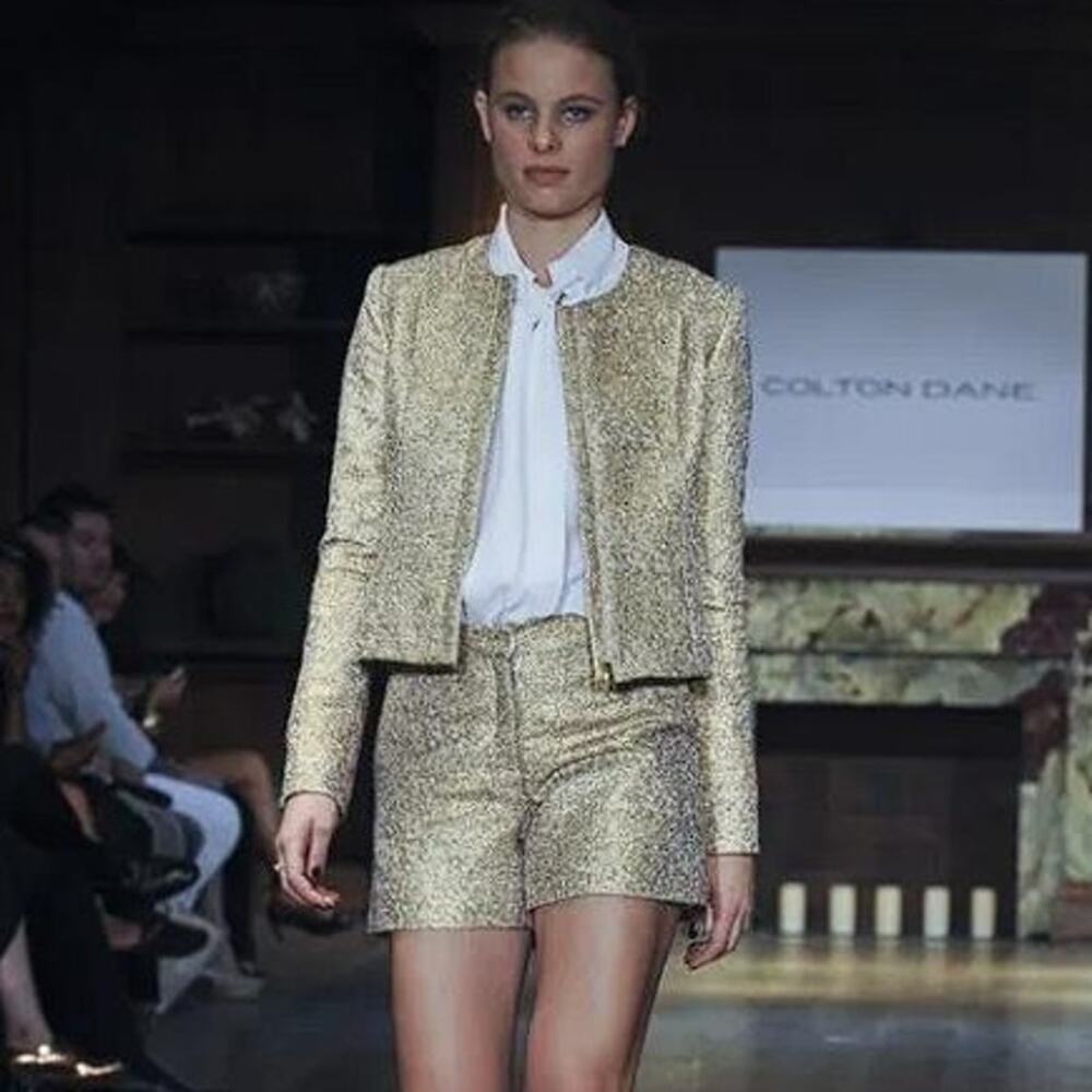 Women's Gold Tweed Cropped Blazer - Luxe Suit Jacket